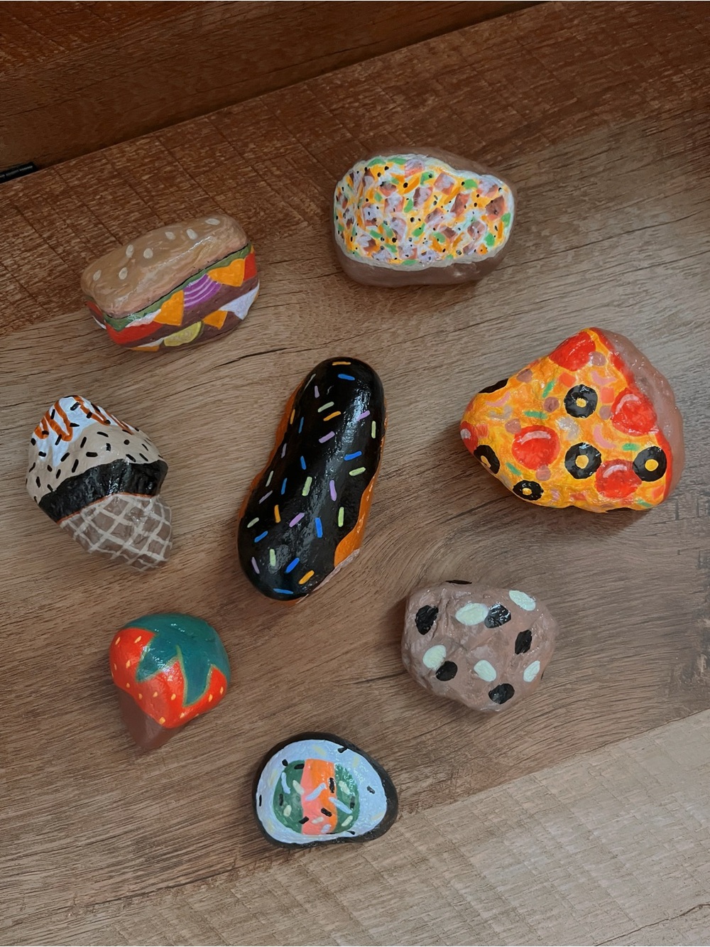 Hand-Painted Food Rocks Set for Mud-Kitchen- Indoor Outdoor Play - Fun Foods